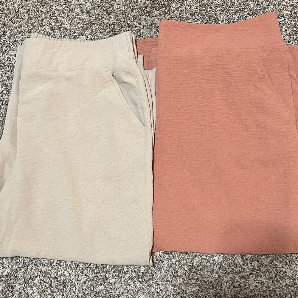 Nine West Coral and Light Khaki Wide-Leg Crop Pants